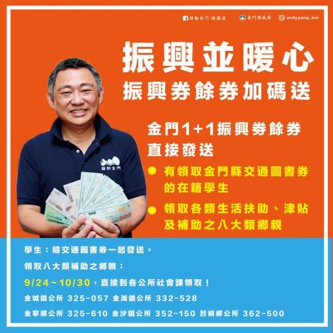 109年9月23日_1 1振興券剩餘券加碼發放粉絲團宣傳圖