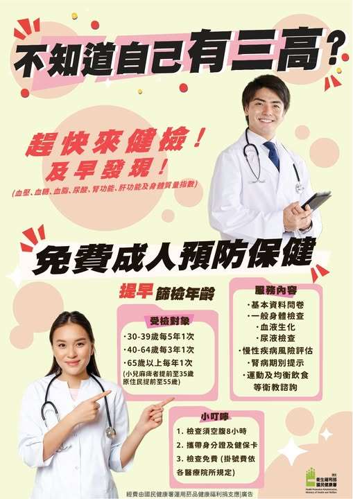 不知道自己有三高?趕快來健檢，及早發現