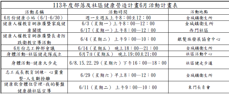 6月活動計畫表