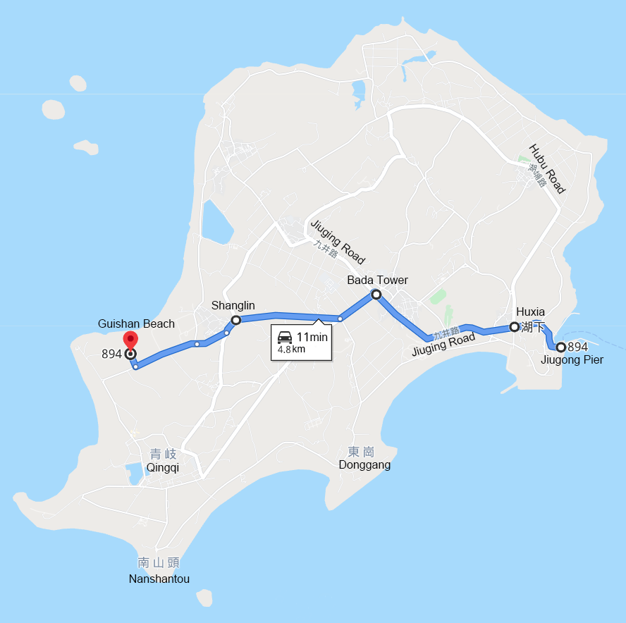 Route from Jiugong Pier to Guishan Beach